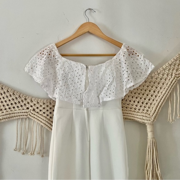 NWT ASOS Design White Scuba Eyelet Off Shoulder Broderie Trim Pephem Midi Dress - Picture 8 of 8